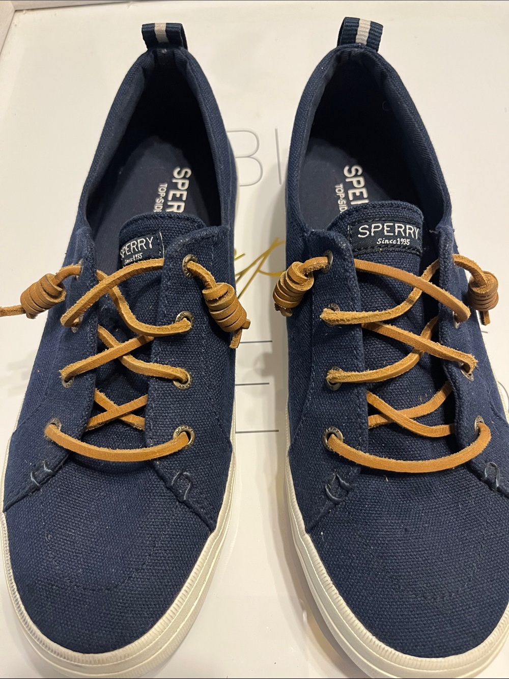 Sperry Navy Canvas Flats with Tan Laces